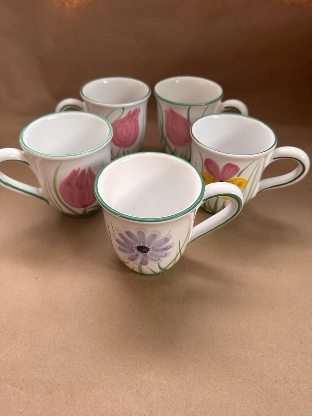Set of 5 Starbucks 2003 Barista Hand Painted Floral Mugs. 14 fl oz.